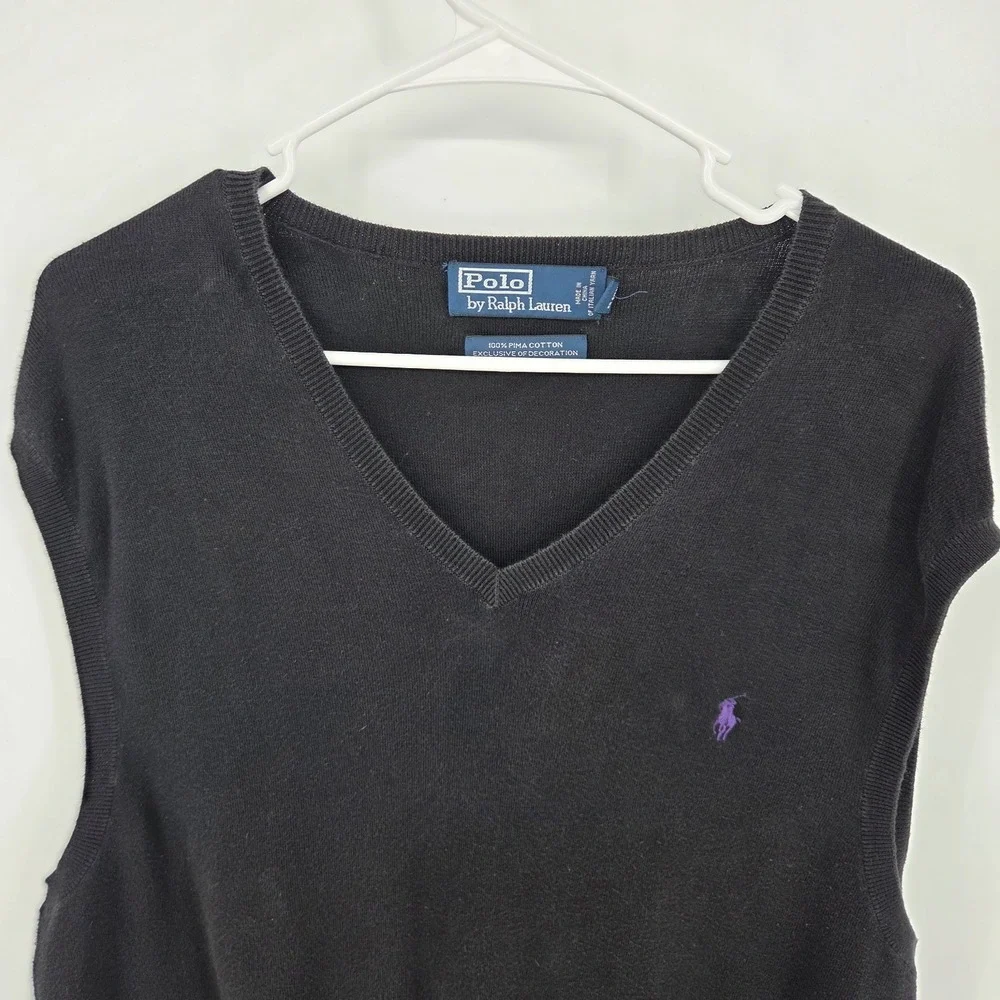 Polo Ralph Lauren Men's XXL Black Pima Cotton Sweater Vest Purple Pony Logo